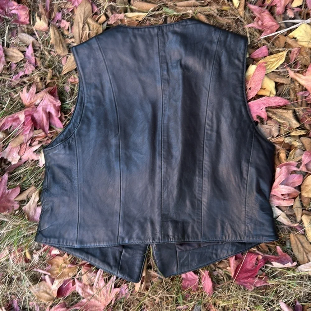 Vintage Black Leather Vest by Jaqueline Ferrar size medium / large